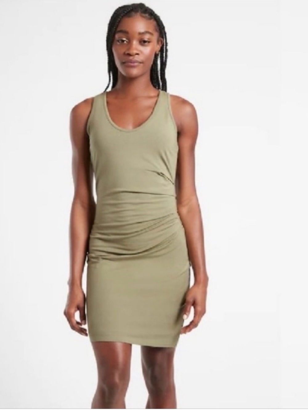 Athleta Olive Della Dress with Side Ruching Med